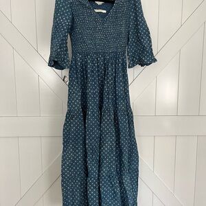 Blue Patterned Maxi  Dress
